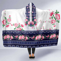 Navy Romanian National Costume Hooded Blanket Peony Flowers Traditional Folk Pattern - Wonder Print Shop