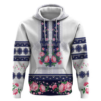 Navy Romanian National Costume Hoodie Peony Flowers Traditional Folk Pattern - Wonder Print Shop