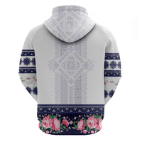 Navy Romanian National Costume Hoodie Peony Flowers Traditional Folk Pattern - Wonder Print Shop
