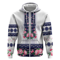 Navy Romanian National Costume Hoodie Peony Flowers Traditional Folk Pattern - Wonder Print Shop
