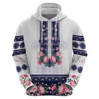 Navy Romanian National Costume Hoodie Peony Flowers Traditional Folk Pattern - Wonder Print Shop