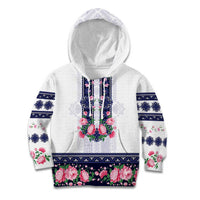 Navy Romanian National Costume Kid Hoodie Peony Flowers Traditional Folk Pattern - Wonder Print Shop
