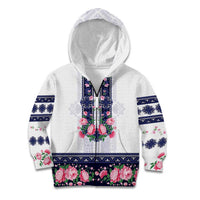 Navy Romanian National Costume Kid Hoodie Peony Flowers Traditional Folk Pattern - Wonder Print Shop
