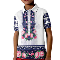 Navy Romanian National Costume Kid Polo Shirt Peony Flowers Traditional Folk Pattern - Wonder Print Shop