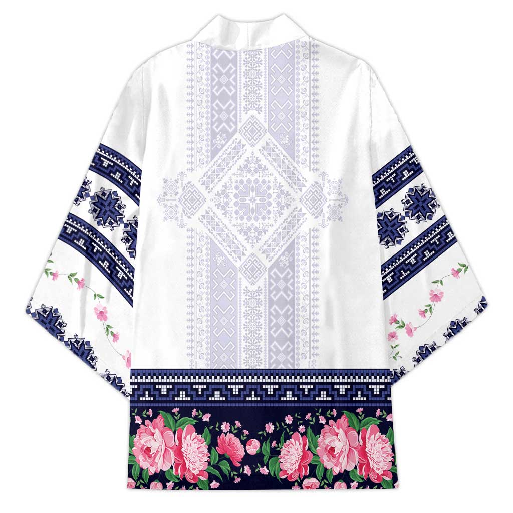 Navy Romanian National Costume Kimono Peony Flowers Traditional Folk Pattern - Wonder Print Shop