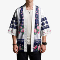 Navy Romanian National Costume Kimono Peony Flowers Traditional Folk Pattern - Wonder Print Shop