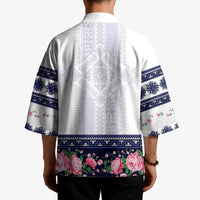 Navy Romanian National Costume Kimono Peony Flowers Traditional Folk Pattern - Wonder Print Shop