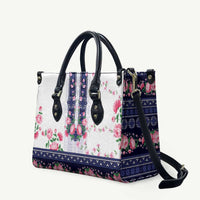 Navy Romanian National Costume Leather Bag Peony Flowers Traditional Folk Pattern - Wonder Print Shop