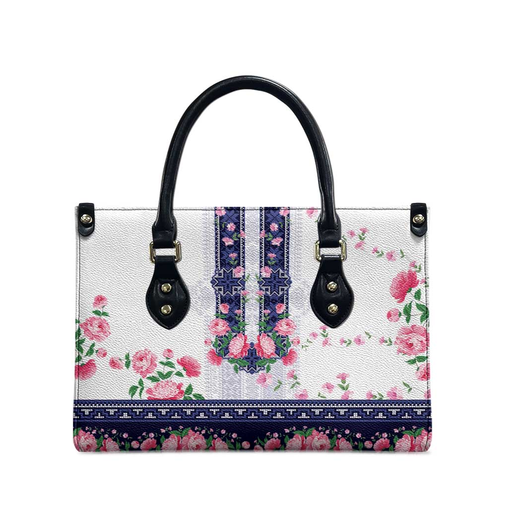 Navy Romanian National Costume Leather Bag Peony Flowers Traditional Folk Pattern - Wonder Print Shop