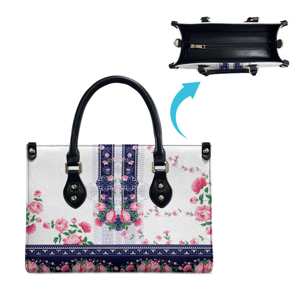 Navy Romanian National Costume Leather Bag Peony Flowers Traditional Folk Pattern - Wonder Print Shop