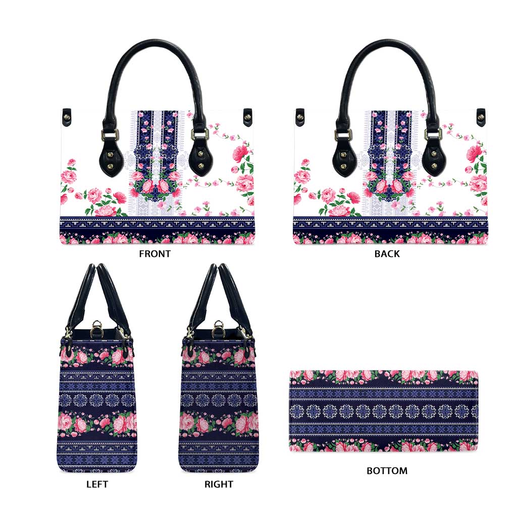 Navy Romanian National Costume Leather Bag Peony Flowers Traditional Folk Pattern - Wonder Print Shop