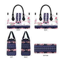 Navy Romanian National Costume Leather Bag Peony Flowers Traditional Folk Pattern - Wonder Print Shop