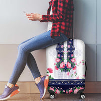 Navy Romanian National Costume Luggage Cover Peony Flowers Traditional Folk Pattern - Wonder Print Shop