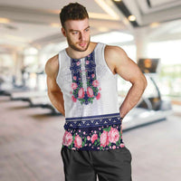 Navy Romanian National Costume Men Tank Top Peony Flowers Traditional Folk Pattern - Wonder Print Shop