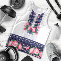 Navy Romanian National Costume Men Tank Top Peony Flowers Traditional Folk Pattern - Wonder Print Shop