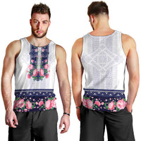 Navy Romanian National Costume Men Tank Top Peony Flowers Traditional Folk Pattern - Wonder Print Shop