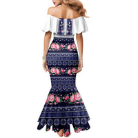 Navy Romanian National Costume Mermaid Dress Peony Flowers Traditional Folk Pattern - Wonder Print Shop