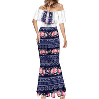Navy Romanian National Costume Mermaid Dress Peony Flowers Traditional Folk Pattern - Wonder Print Shop
