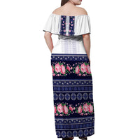 Navy Romanian National Costume Off Shoulder Maxi Dress Peony Flowers Traditional Folk Pattern - Wonder Print Shop