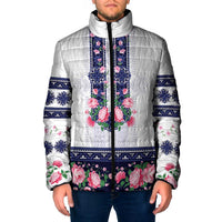 Navy Romanian National Costume Padded Jacket Peony Flowers Traditional Folk Pattern - Wonder Print Shop