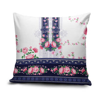Navy Romanian National Costume Pillow Cover Peony Flowers Traditional Folk Pattern - Wonder Print Shop