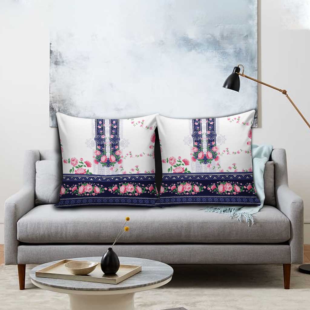 Navy Romanian National Costume Pillow Cover Peony Flowers Traditional Folk Pattern - Wonder Print Shop