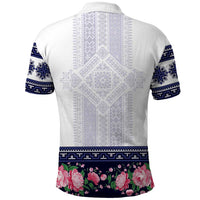 Navy Romanian National Costume Polo Shirt Peony Flowers Traditional Folk Pattern - Wonder Print Shop