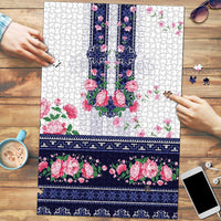 Navy Romanian National Costume Puzzle Peony Flowers Traditional Folk Pattern - Wonder Print Shop