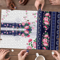Navy Romanian National Costume Puzzle Peony Flowers Traditional Folk Pattern - Wonder Print Shop