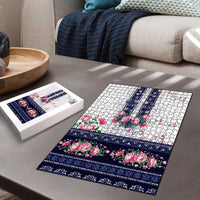Navy Romanian National Costume Puzzle Peony Flowers Traditional Folk Pattern - Wonder Print Shop