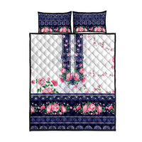 Navy Romanian National Costume Quilt Bed Set Peony Flowers Traditional Folk Pattern - Wonder Print Shop
