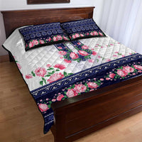 Navy Romanian National Costume Quilt Bed Set Peony Flowers Traditional Folk Pattern - Wonder Print Shop