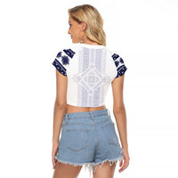 Navy Romanian National Costume Raglan Cropped T Shirt Peony Flowers Traditional Folk Pattern - Wonder Print Shop
