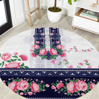 Navy Romanian National Costume Round Carpet Peony Flowers Traditional Folk Pattern - Wonder Print Shop