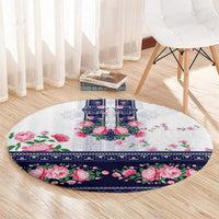 Navy Romanian National Costume Round Carpet Peony Flowers Traditional Folk Pattern - Wonder Print Shop
