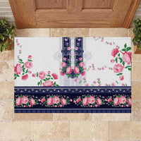 Navy Romanian National Costume Rubber Doormat Peony Flowers Traditional Folk Pattern - Wonder Print Shop