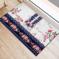 Navy Romanian National Costume Rubber Doormat Peony Flowers Traditional Folk Pattern - Wonder Print Shop
