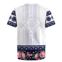 Navy Romanian National Costume Rugby Jersey Peony Flowers Traditional Folk Pattern - Wonder Print Shop