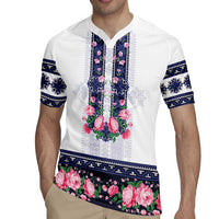 Navy Romanian National Costume Rugby Jersey Peony Flowers Traditional Folk Pattern - Wonder Print Shop