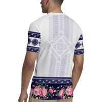 Navy Romanian National Costume Rugby Jersey Peony Flowers Traditional Folk Pattern - Wonder Print Shop