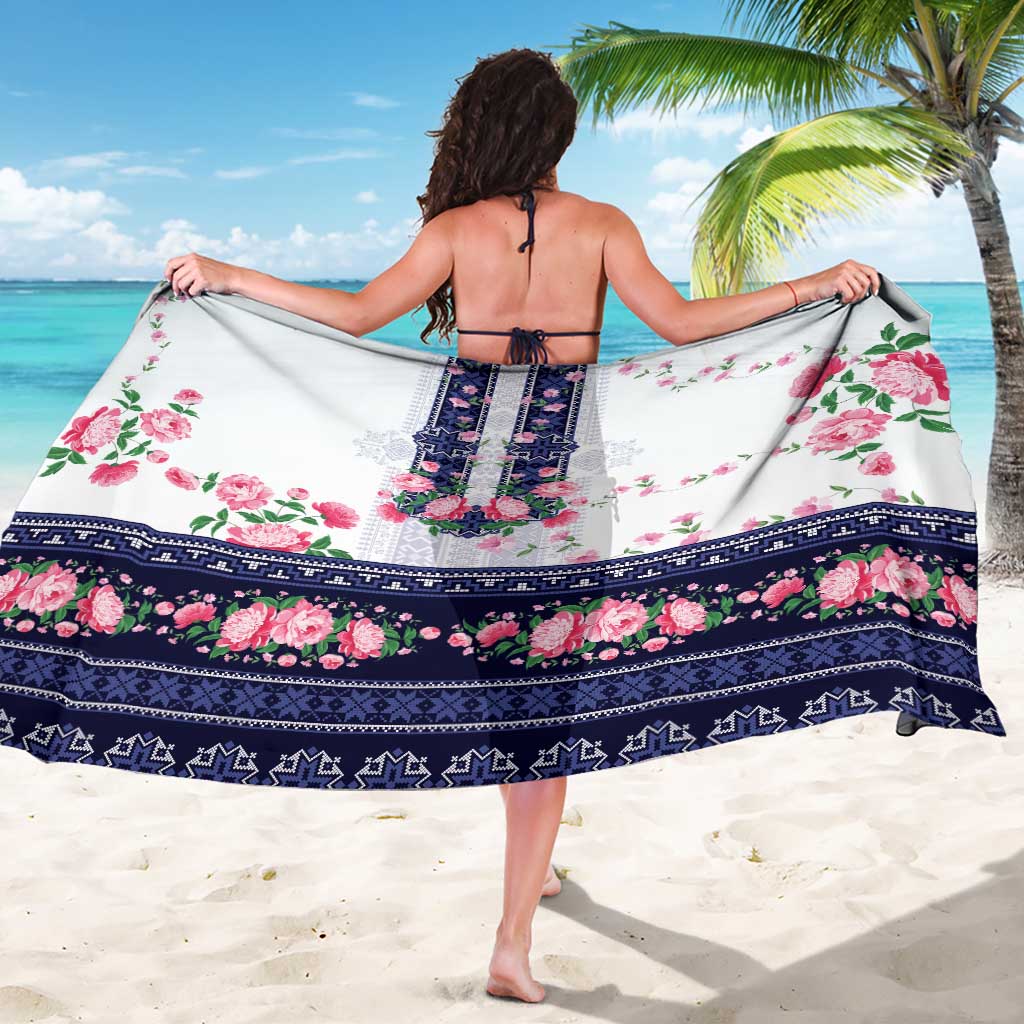 Navy Romanian National Costume Sarong Peony Flowers Traditional Folk Pattern - Wonder Print Shop