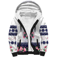 Navy Romanian National Costume Sherpa Hoodie Peony Flowers Traditional Folk Pattern - Wonder Print Shop