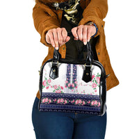 Navy Romanian National Costume Shoulder Handbag Peony Flowers Traditional Folk Pattern - Wonder Print Shop