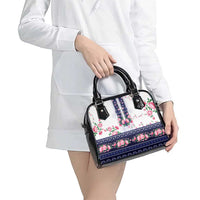 Navy Romanian National Costume Shoulder Handbag Peony Flowers Traditional Folk Pattern - Wonder Print Shop