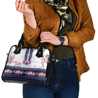 Navy Romanian National Costume Shoulder Handbag Peony Flowers Traditional Folk Pattern - Wonder Print Shop