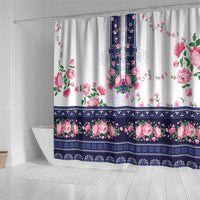 Navy Romanian National Costume Shower Curtain Peony Flowers Traditional Folk Pattern - Wonder Print Shop