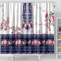 Navy Romanian National Costume Shower Curtain Peony Flowers Traditional Folk Pattern - Wonder Print Shop