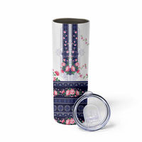 Navy Romanian National Costume Skinny Tumbler Peony Flowers Traditional Folk Pattern - Wonder Print Shop
