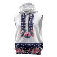 Navy Romanian National Costume Sleeveless Hoodie Peony Flowers Traditional Folk Pattern - Wonder Print Shop