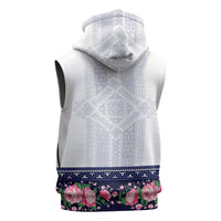Navy Romanian National Costume Sleeveless Hoodie Peony Flowers Traditional Folk Pattern - Wonder Print Shop